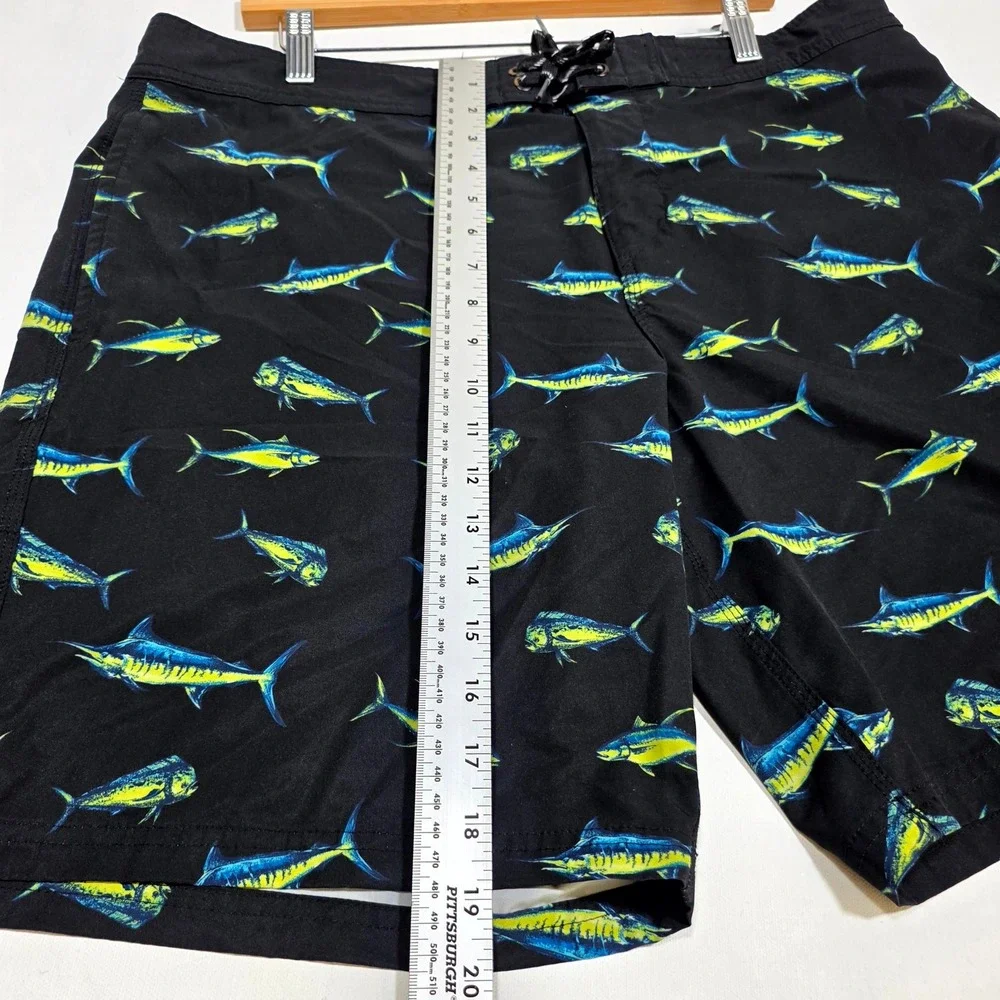 Jacks Surfboards Board Shorts Mens 36 Black Mahi Mahi Marlin Fish Print Trunks